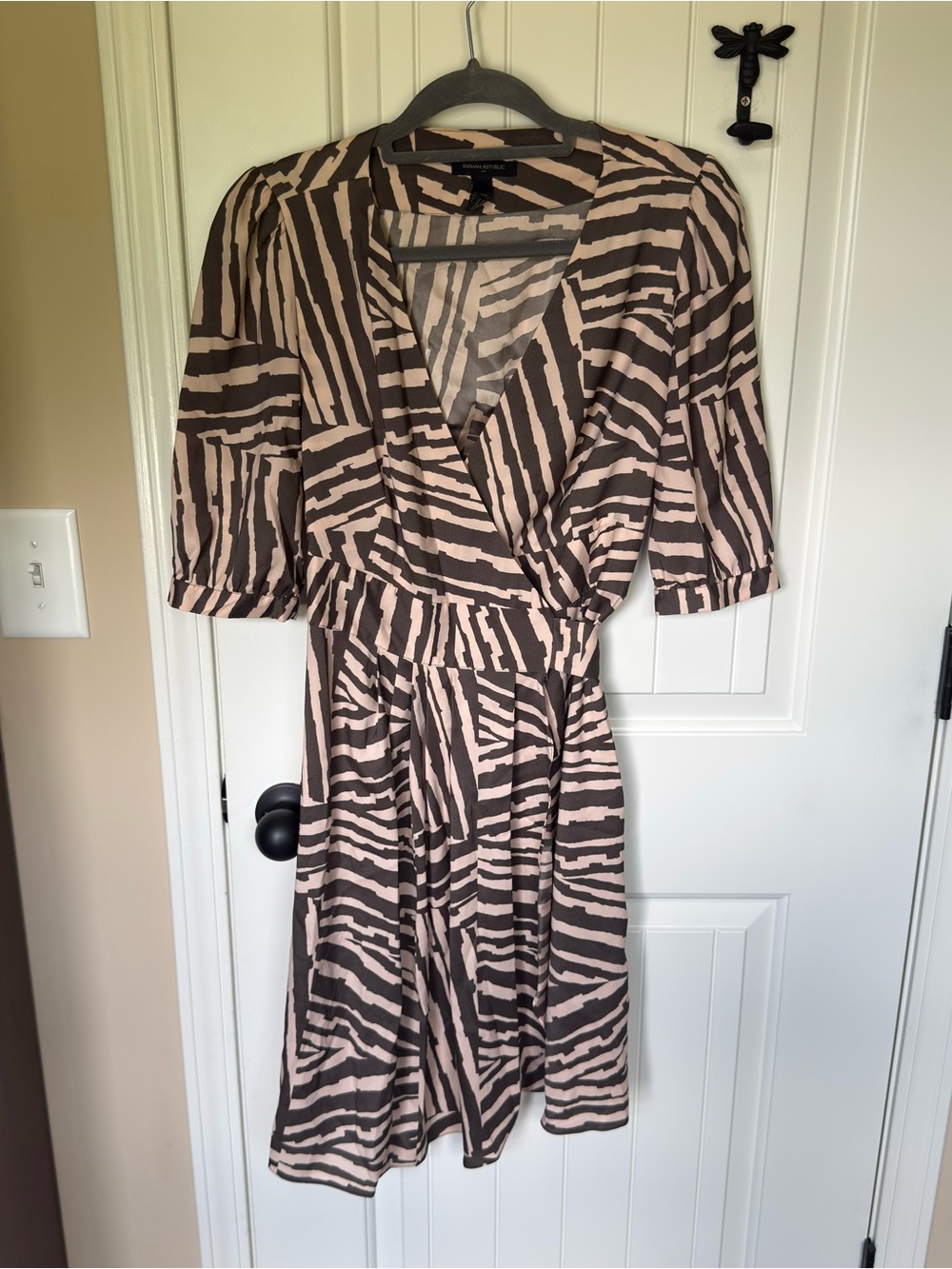 Banana Republic Beige and Black Zebra-Print Wrap Dress